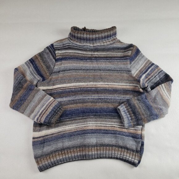 Skovhuus Wool Blend Sweater Womens Medium Blue Stripe Turtleneck Danish Pullover - Picture 4 of 9
